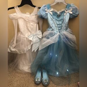 Disney Store Cinderella Light Up & Wedding Dress Costume Girls 5/6 & 13/1 shoes